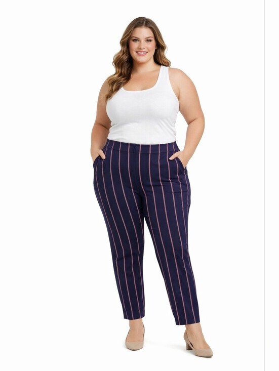 Old Navy Pants - Old Navy Stevie Straight Ankle Pants Plus 2X Navy Blue Pinstripe Pull-On Stretch